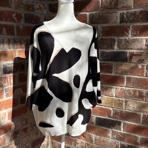 Chicos 3 XL Woodblock Intarsia pullover sweater NWT black white gold
